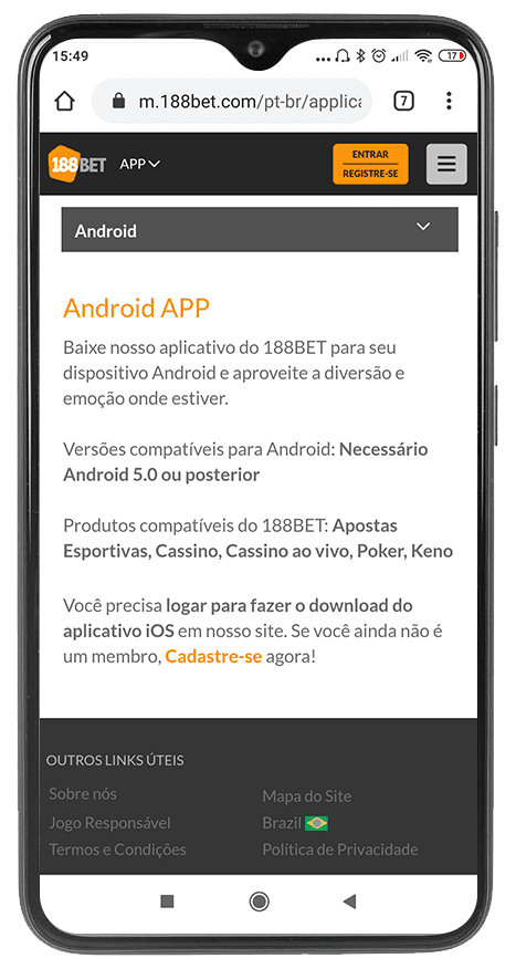 Captura de tela da página do aplicativo da casa de apostas 188Bet 1